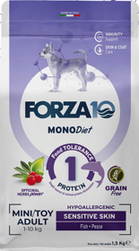 FORZA10 MonoDIET Sensitive Skin Adult MINI / TOY Dog Fish (Pesce) GRAIN FREE беззерновой монобелковый корм для взрослых собак Мелких пород с чувствительной кожей и шерстью РЫБА (1,5 кг)