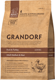 GRANDORF Adult Dog MEDIUM / MAXI Duck & Turkey Grain Free сухой беззерновой корм для собак средних и крупных пород УТКА и ИНДЕЙКА (10 кг)