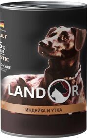 LANDOR Adult Dog Turkey / Duck влажный корм для взрослых собак Консервы ИНДЕЙКА / УТКА (Банка 400 гр х 1 шт) Германия