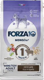 FORZA10 MonoDIET Adult MINI / TOY Dog Lamb / Rice (Agnello / Riso) гипоаллергенный монопротеиновый корм для взрослых собак Мелких пород ЯГНЕНОК / РИС (1,5 кг)