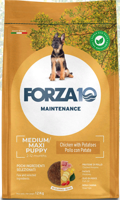 FORZA10 Maintenance PUPPY MEDIUM / MAXI  Chicken  /Patate (Pollo / Potato) повседневный корм для Щенков Средних / Крупных пород КУРИЦА / КАРТОФЕЛЬ (12 кг)